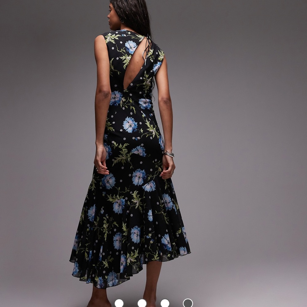 Topshop Floral Midi Dress with Asymmetric Hem
